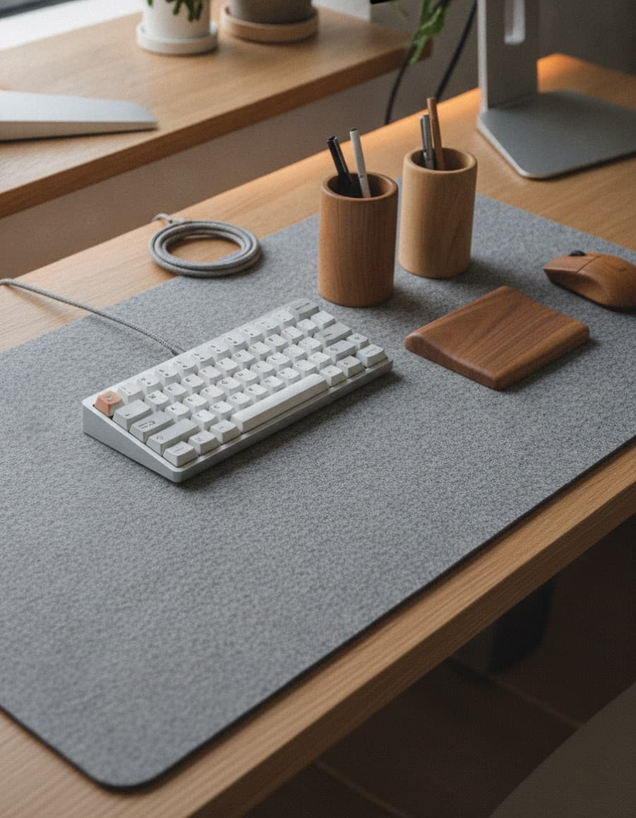 Merino felt desk mat — stone grey