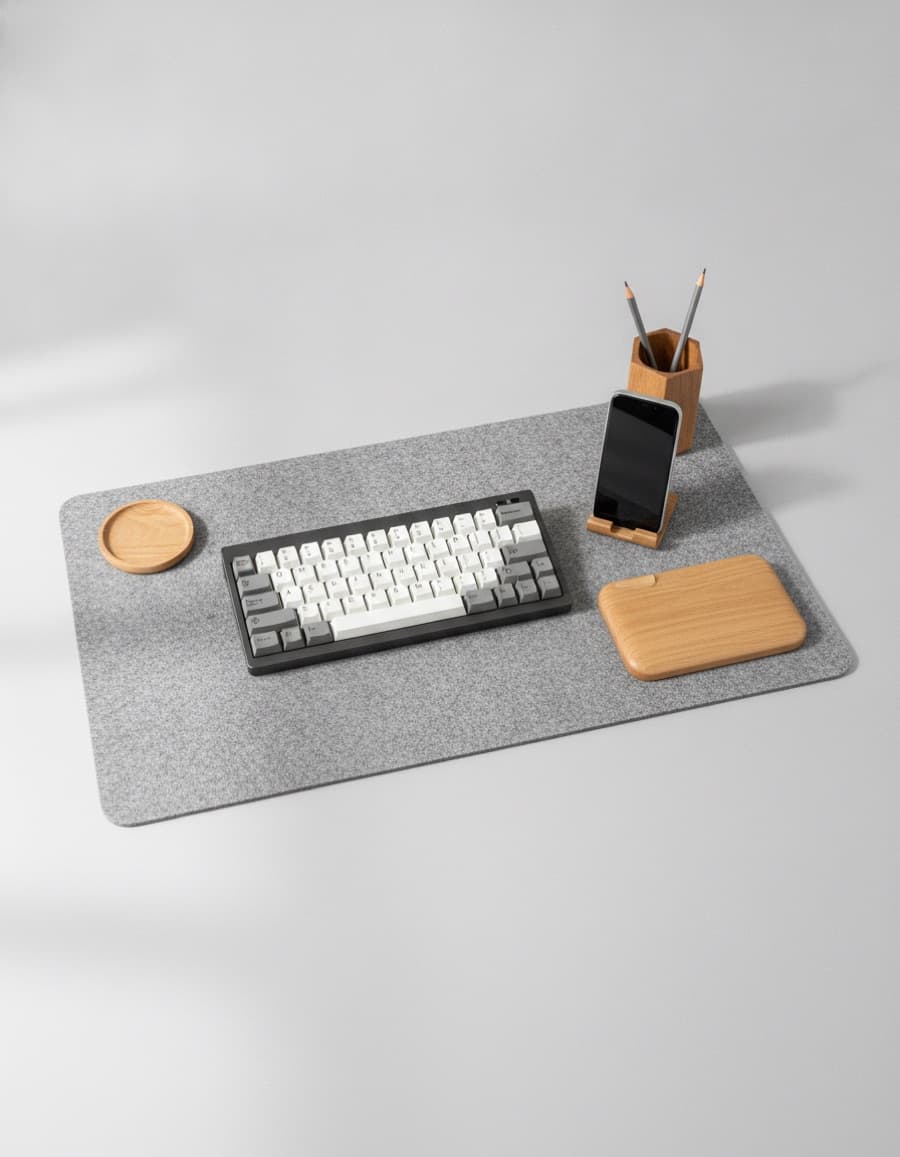 Merino felt desk mat — stone grey